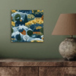 Huisjes - Bloemen - Patroon - Geel - Blauw aluminium wit klein 46 -sfeer2
