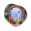 Doorkijk - Vuurtoren - Bloemen - Uitzicht Wandcirkel Organisch Aluminium middel -3d