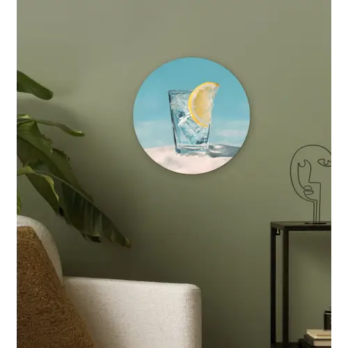 Glas - ijsblokjes - Citroen Wandcirkel kunststof plaat 5mm dik klein -sfeer3