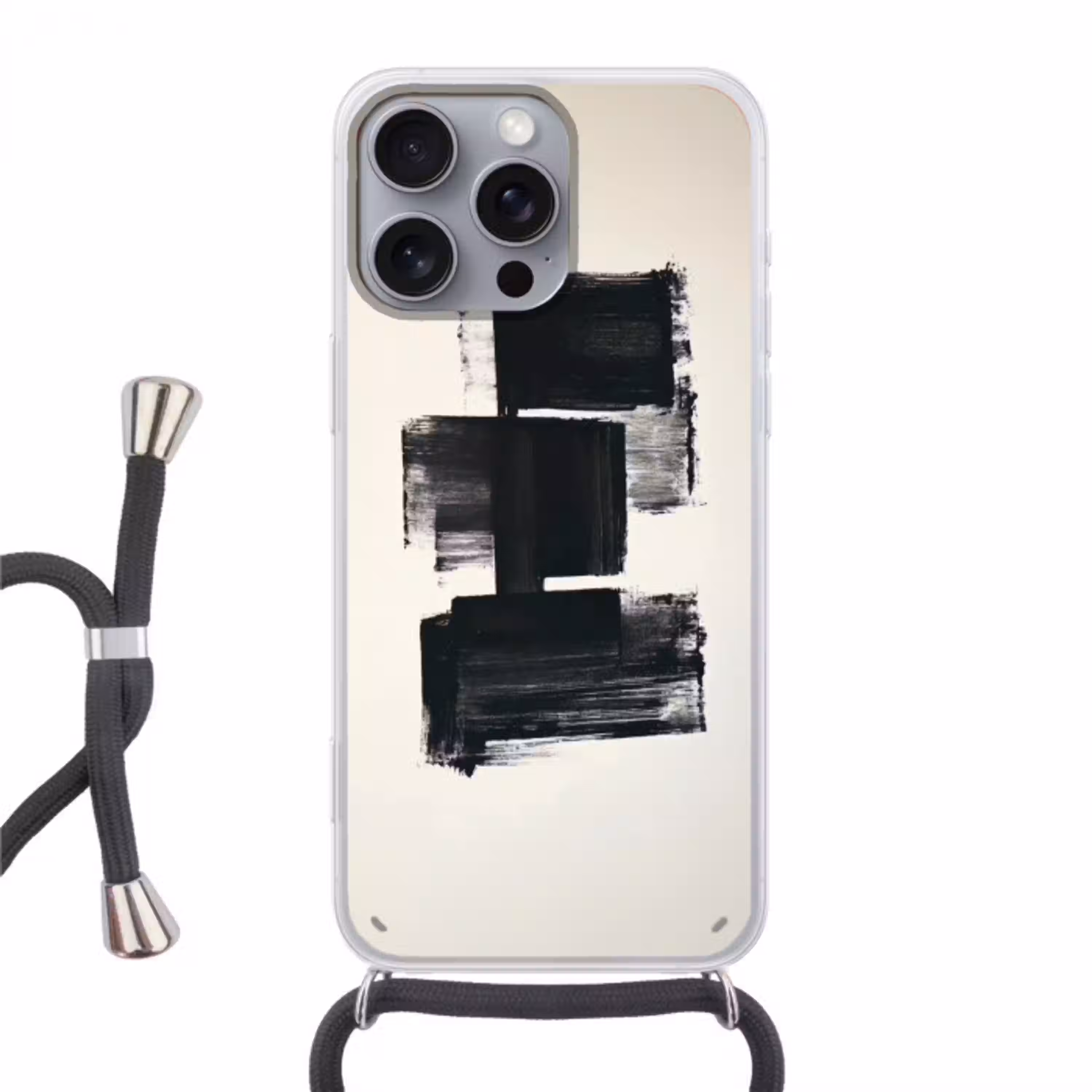 Rechthoeken - Penseelstreken - Abstract - Zwart Hoesje iPhone 16 Pro Max met koord klein -3d