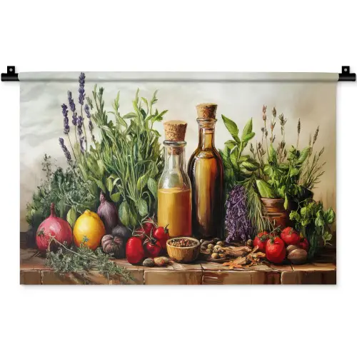 Stilleven - Kruiden - Specerijen - Fruit - Kleurrijk Wandkleed katoen klein -zz3d