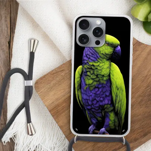 Papegaai - Veren - Opvallend - Groen Hoesje iPhone 16 Pro Max met koord klein -sfeer4
