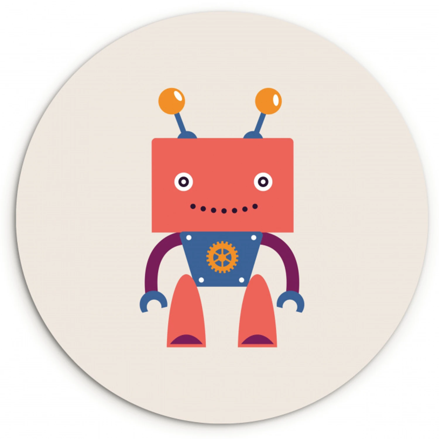 Robot - Tandwiel - Gezicht - Antenne - Kids - Jongetjes Wandcirkel kunststof plaat 5mm dik klein -3d