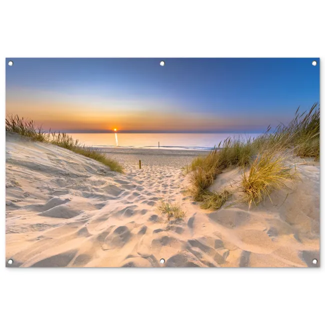 Tuinposter - Duin - Zonsondergang - Horizon - Strand - Gras