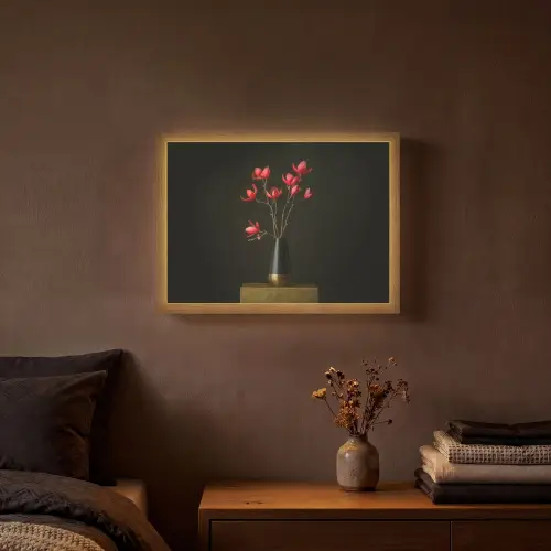 Rode - Bloemen - Vaas Light Box met batterij (Wandlamp) middel -sfeer4