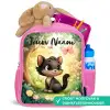 Kat - Vlinder - Bloemen Kinderrugzak - Roze middel -inhoud_NL
