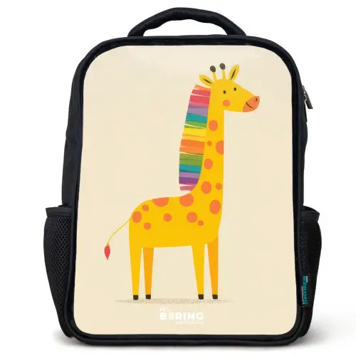 Giraffe - Dier - Kleurrijk Rugzak - Zwart middel -3d