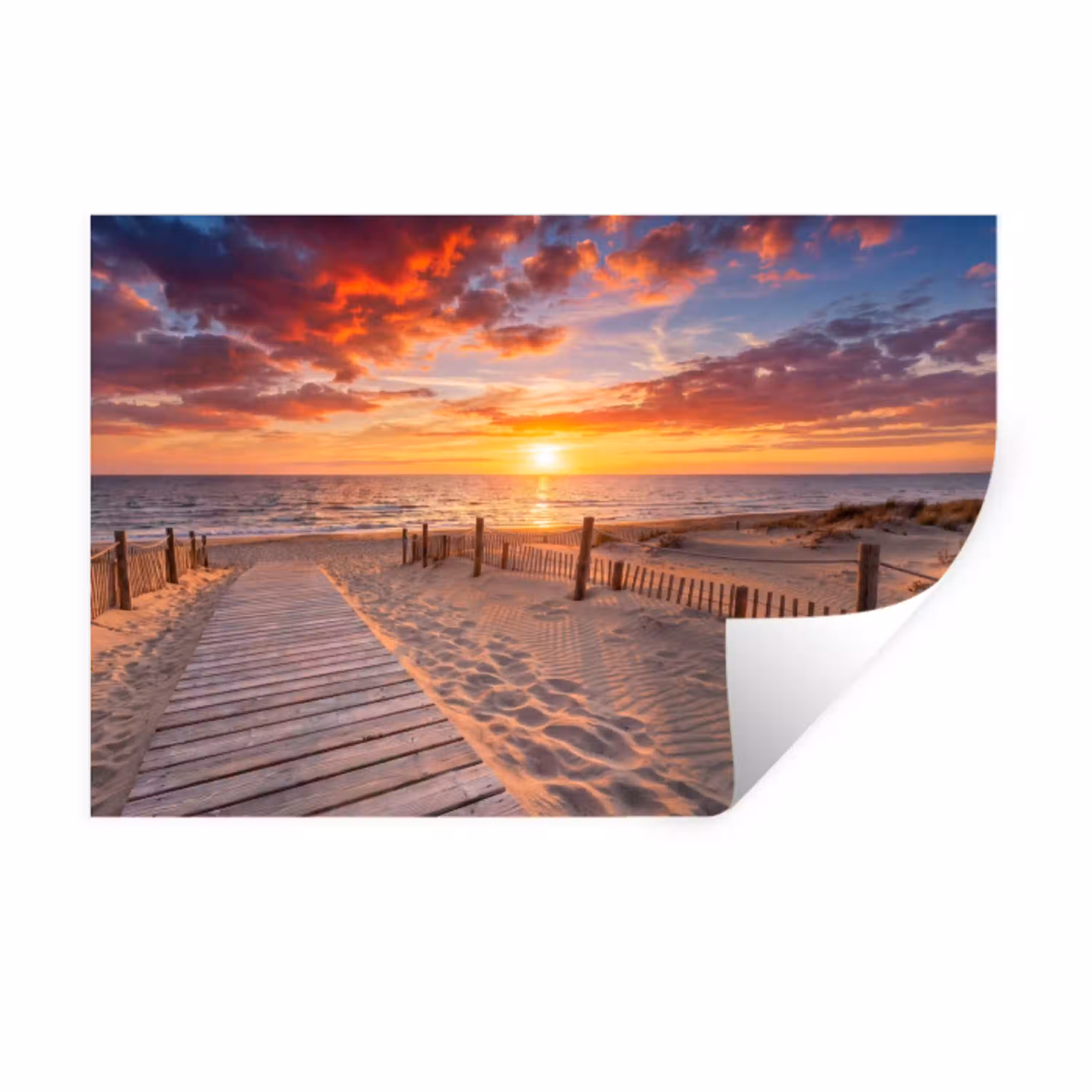 Strand - Zonsondergang - Zee - Natuur - Oranje Muursticker klein -3d