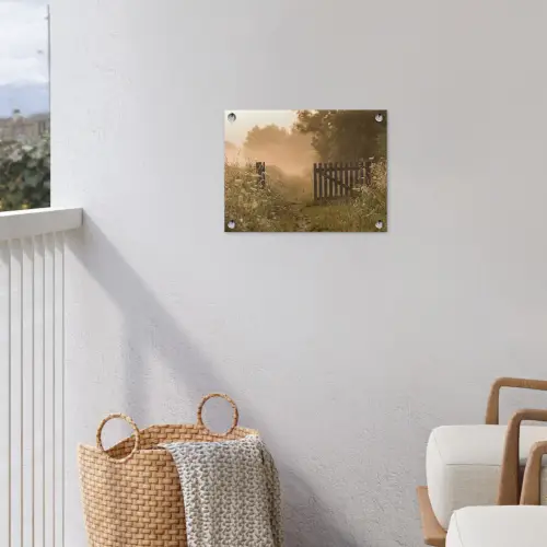 Hek - Natuur - Mist - Veld tuinposter los doek klein -sfeer8