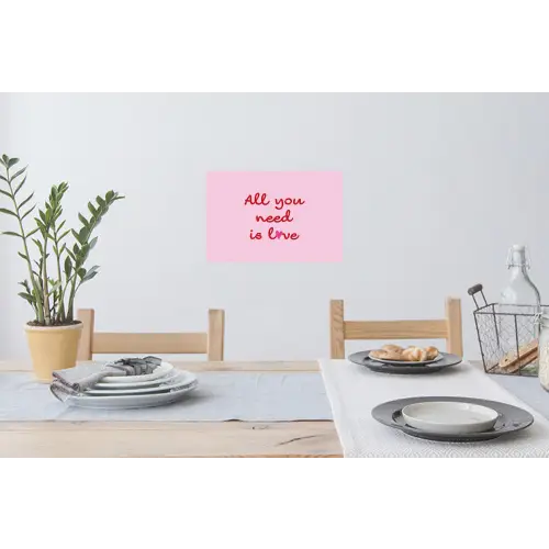 Tekst - Roze - Love - Hart Muursticker klein -eettafel