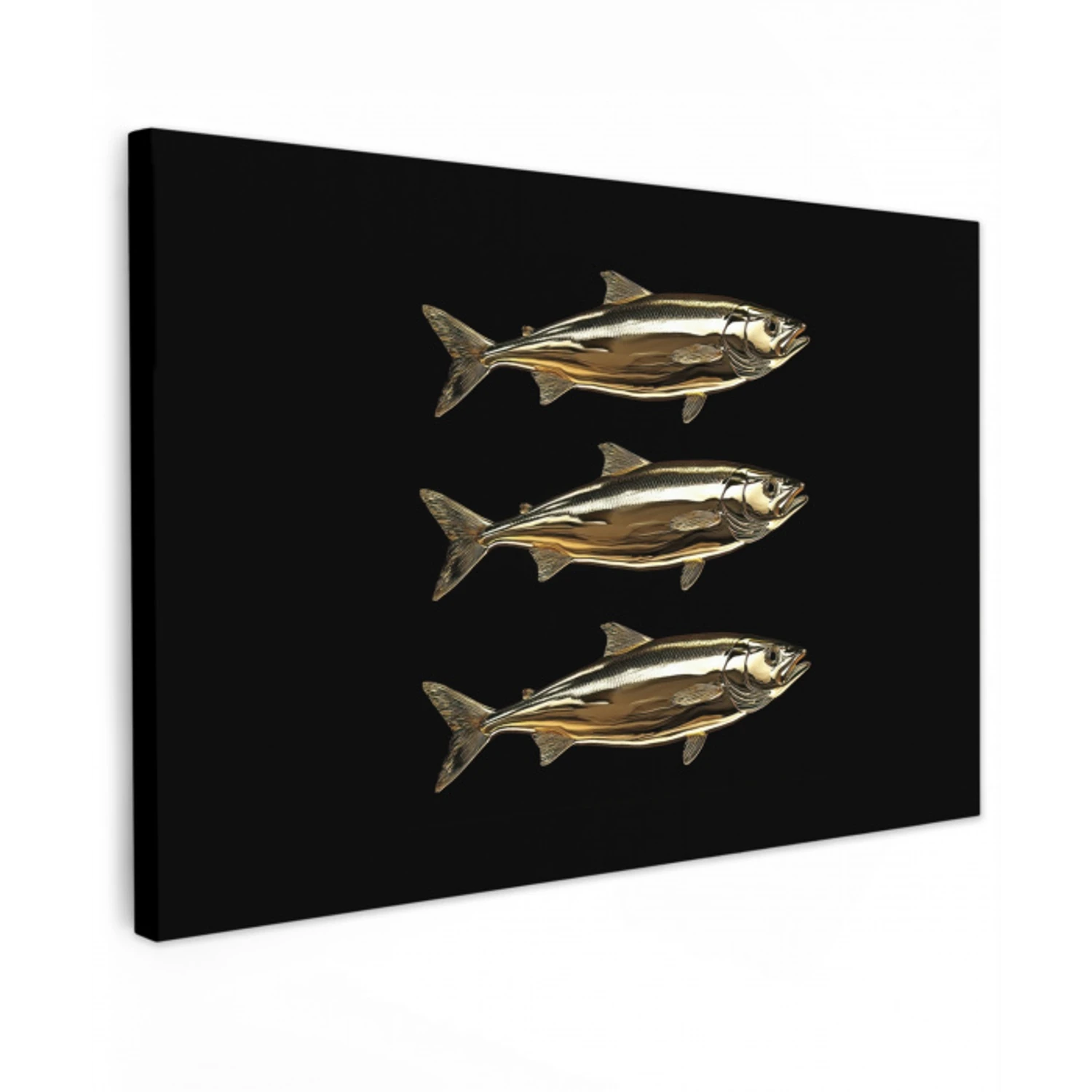 Vissen - Goud - Zwart Tuinposter op houten frame 2 cm dik klein -3d