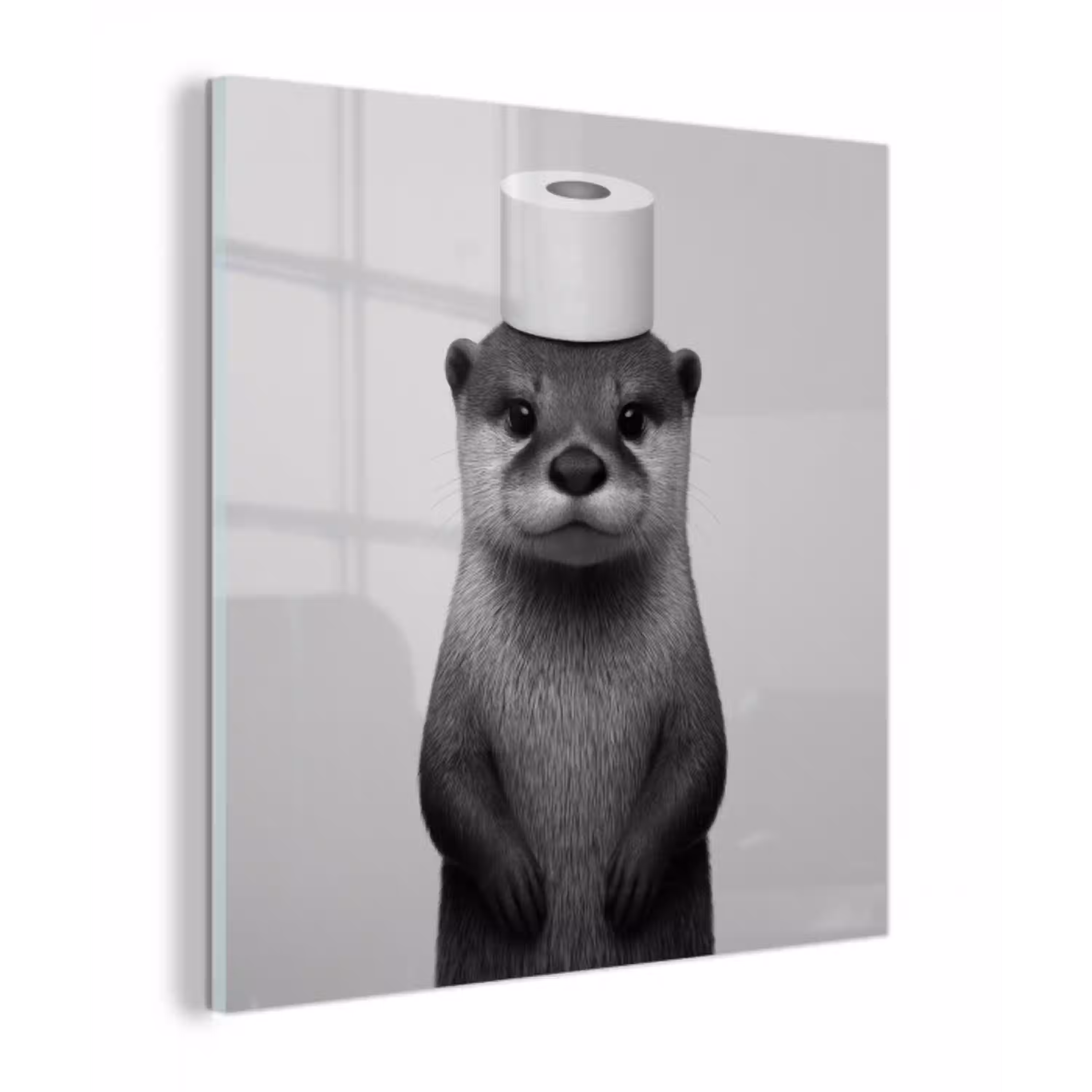 Otter - WC rol - Zwart - Wit plexiglas 5mm klein -z3d