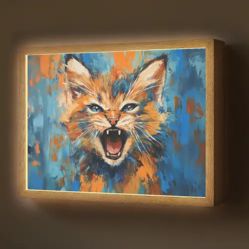 Kat - Kleurrijk - Oranje - Blauw Light Box met batterij (Wandlamp) middel -z3d_website