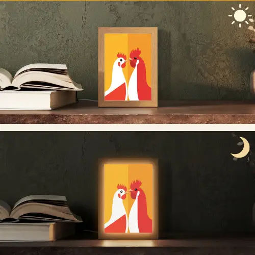 Kippen - Oranje - Vlakken Light Box met kabel (Tafellamp) klein -sfeer3