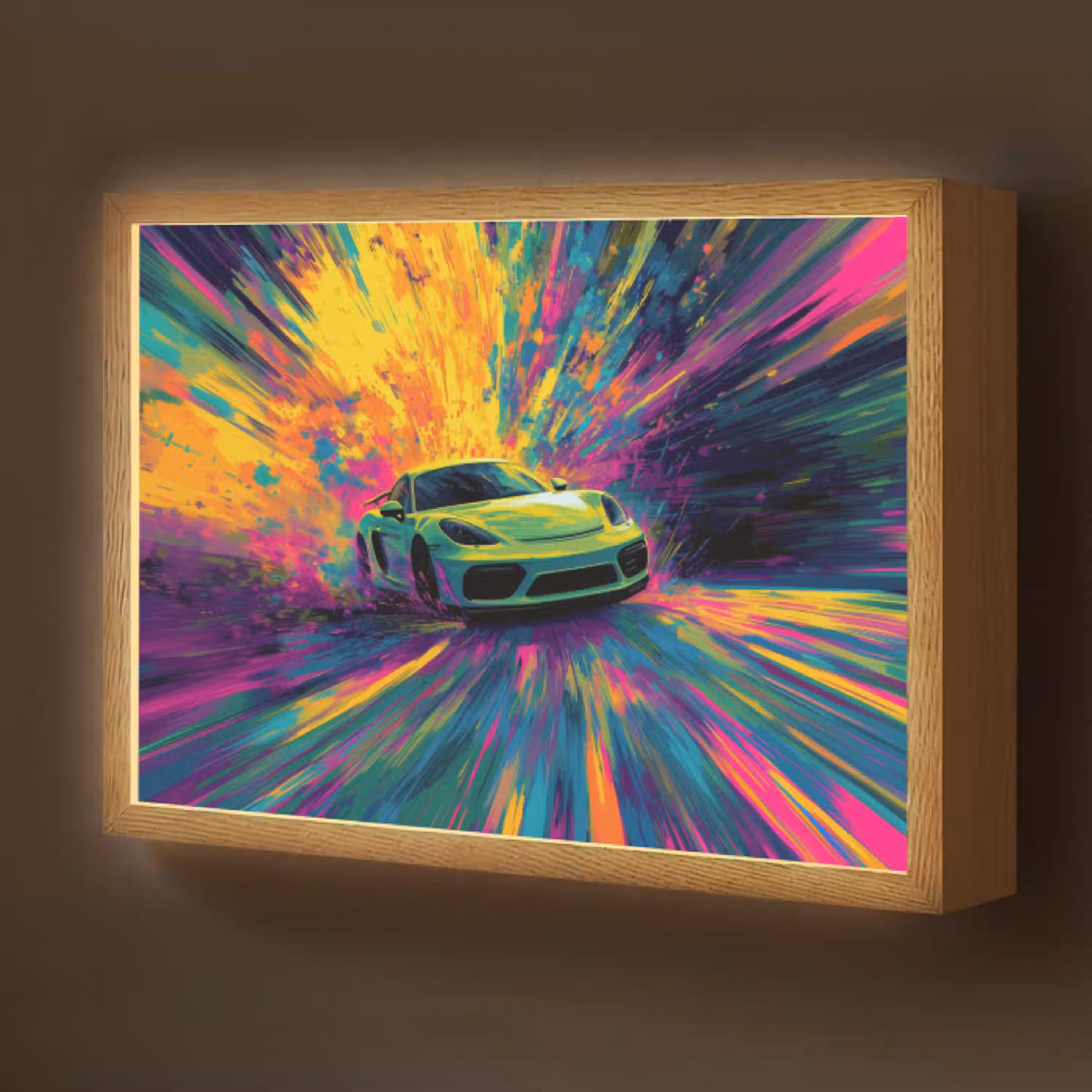Sportauto - Groen - Verfstrepen - Kleuren Light Box met batterij (Wandlamp kind) middel -z3d_website