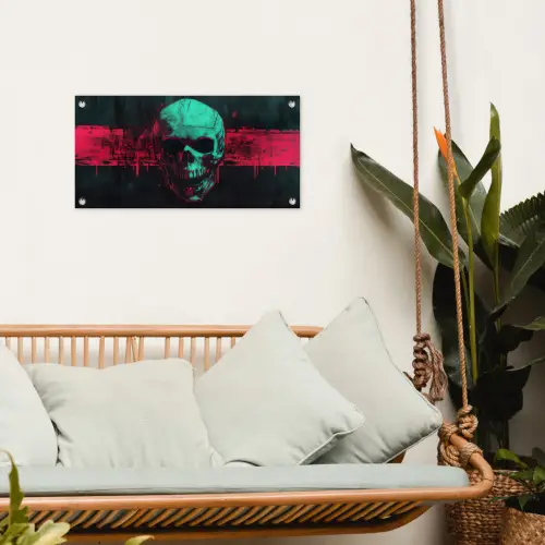 Schedel - Cyberpunk - Neon Rood tuinposter los doek klein -sfeer7