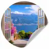 Doorkijk - Berg - Landschap - Uitzicht - Meer Wandcirkel behangsticker klein -3d