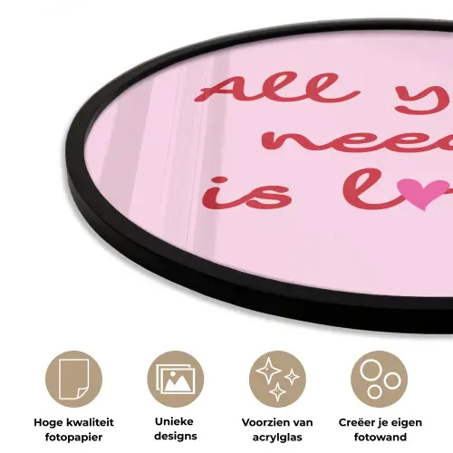 Tekst - Roze - Love - Hart Fotolijst rond zonder passe partout klein -closeup_NL
