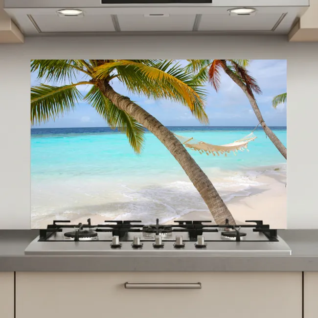 Zee - Palmboom - Hangmat keuken achterwand spatscherm klein -3d_website