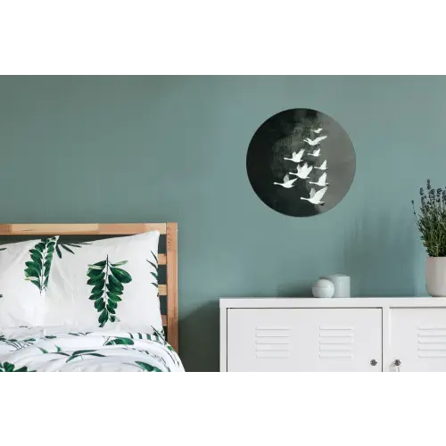 Vogel - Japandi - Groen Wandcirkel aluminium klein -slaapkamer