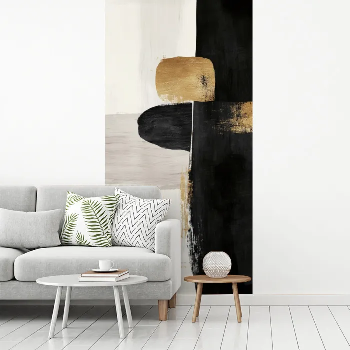 Vormen - Penseelstreken - Abstract - Goud fotobehang vinyl groot -woonkamer