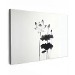 Bladeren - Zwart - Lotusbloem - Minimalitisch Tuinposter op houten frame 2 cm dik klein -3d