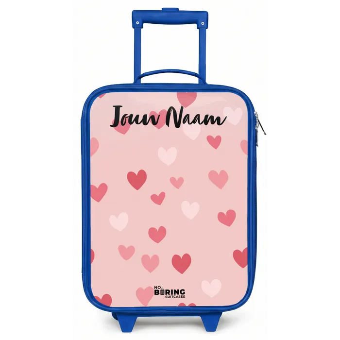 Hartjes - Patroon - Roze Kinderkoffer - Blauw klein -zz3dotto