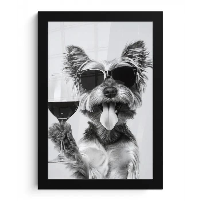Hondje - Wijnglas - Zonnebril - Enthousiast fotolijst zwart zonder passe partout klein -3d