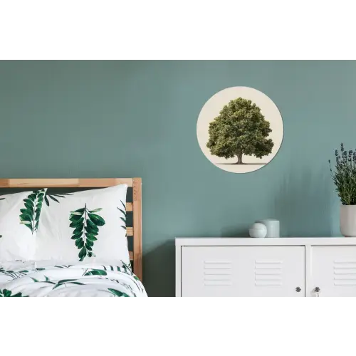 Eikenboom - Groen - Lichte achtergrond Wandcirkel aluminium klein -slaapkamer