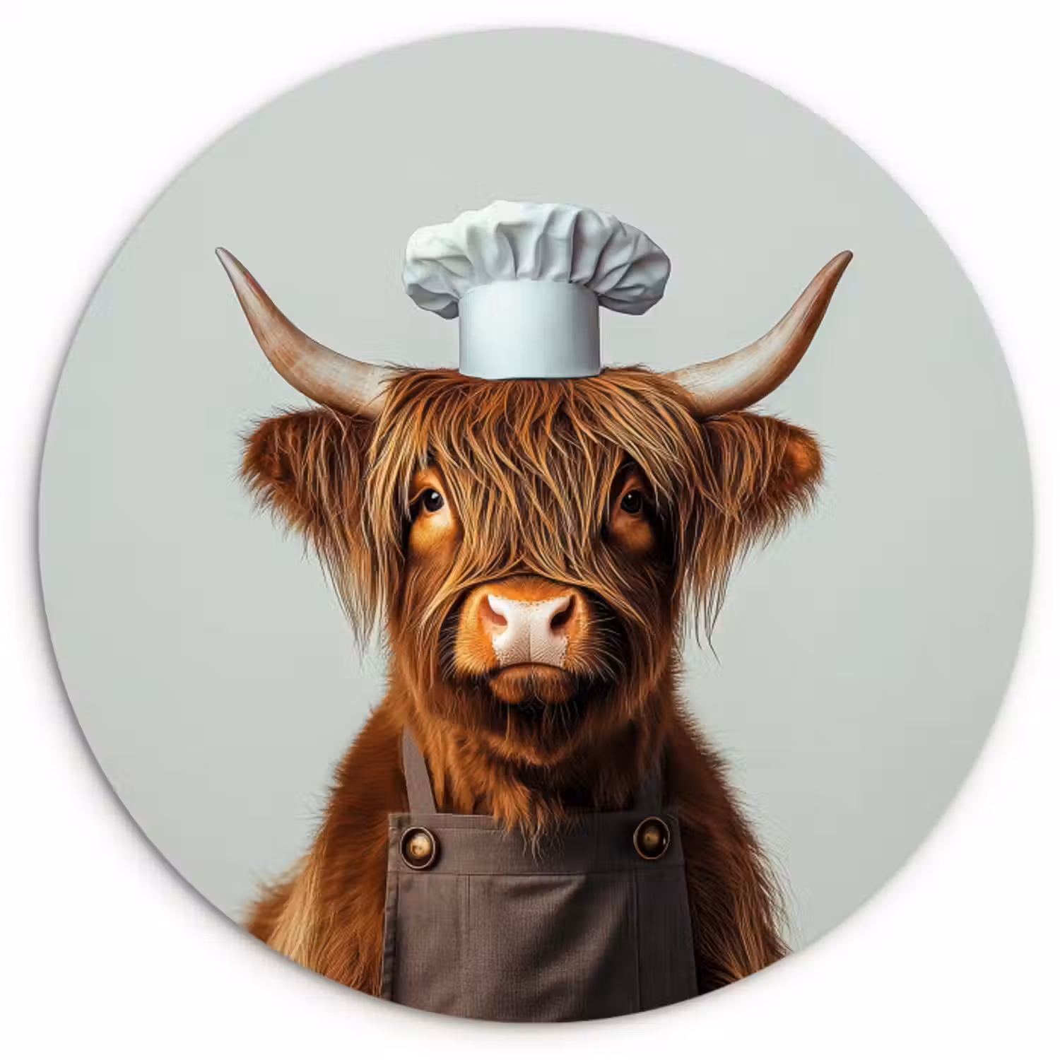 Muurcirkel glas - Schotse Hooglander - Bruin - Hoorns - Kokskleding