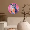 Uil - Roze - Blauw - Verf - Abstract Wandcirkel kunststof plaat 5mm dik klein -sfeer1