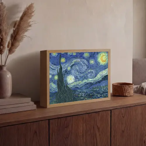 Sterrennacht - Schilderij - Oude meesters - Vincent van Gogh Light Box met batterij (Wandlamp) middel -sfeer2