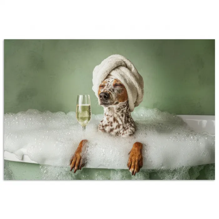 Hond - Bad - Champagne - Handdoek poster papier klein -3d