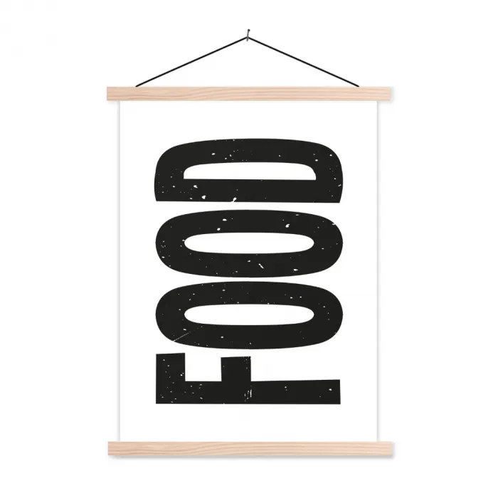 Food - Zwart - Wit - Decoratie textielposter latten blank klein -3d
