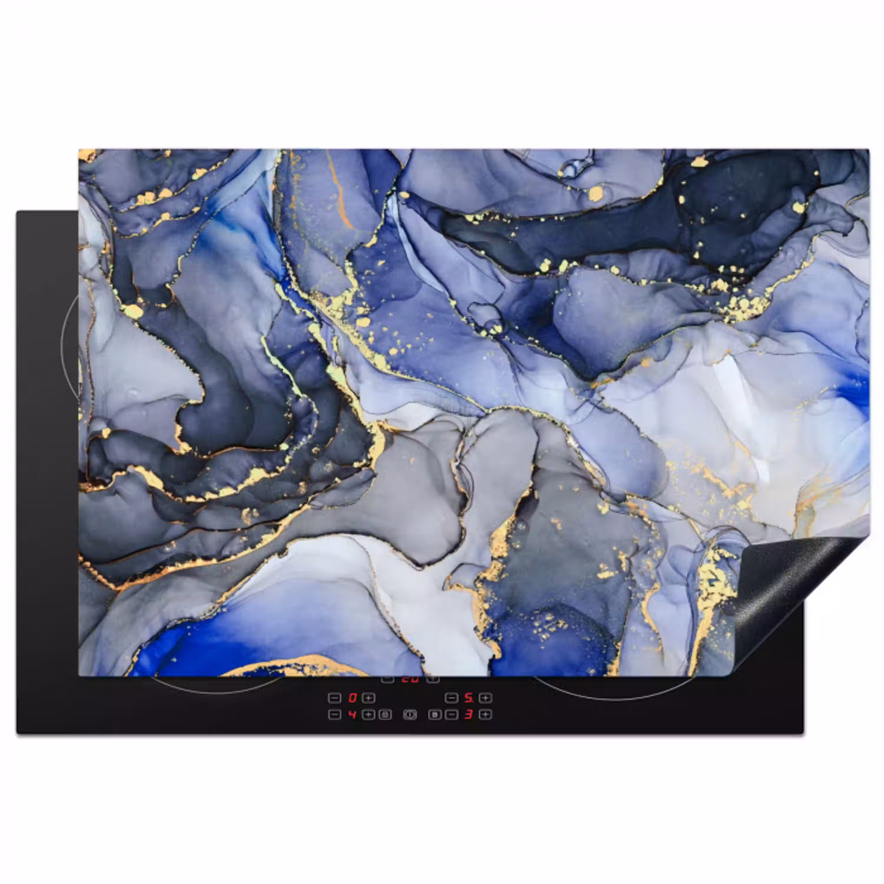 Marmer - Goud - Abstract - Blauw Inductie beschermer vinyl 3mm klein -3d