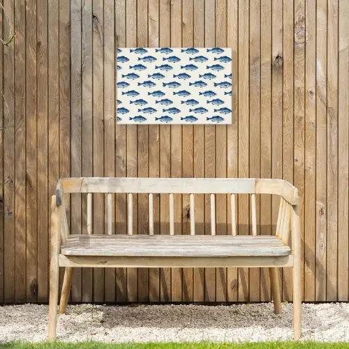 Vis - Patroon - Blauw Tuinposter op houten frame 2 cm dik klein 845 -sfeer4