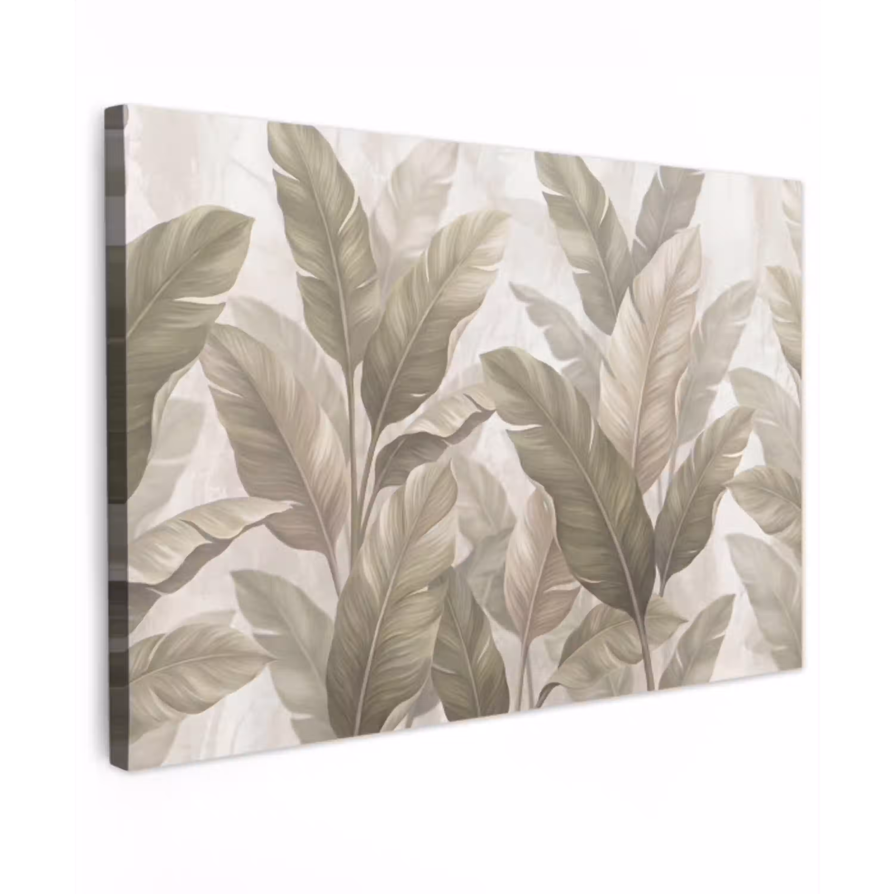 Bladeren - Tropisch - Natuur - Abstract - Beige canvas 2cm klein -z3d