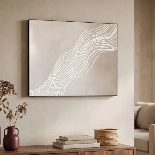 Golvende lijnen - Vloeiend - Zandkleurig Textielframe zwart klein -sfeer3