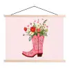 Cowboylaarzen - Roze - Boeket - Bloemen textielposter latten blank klein -3d