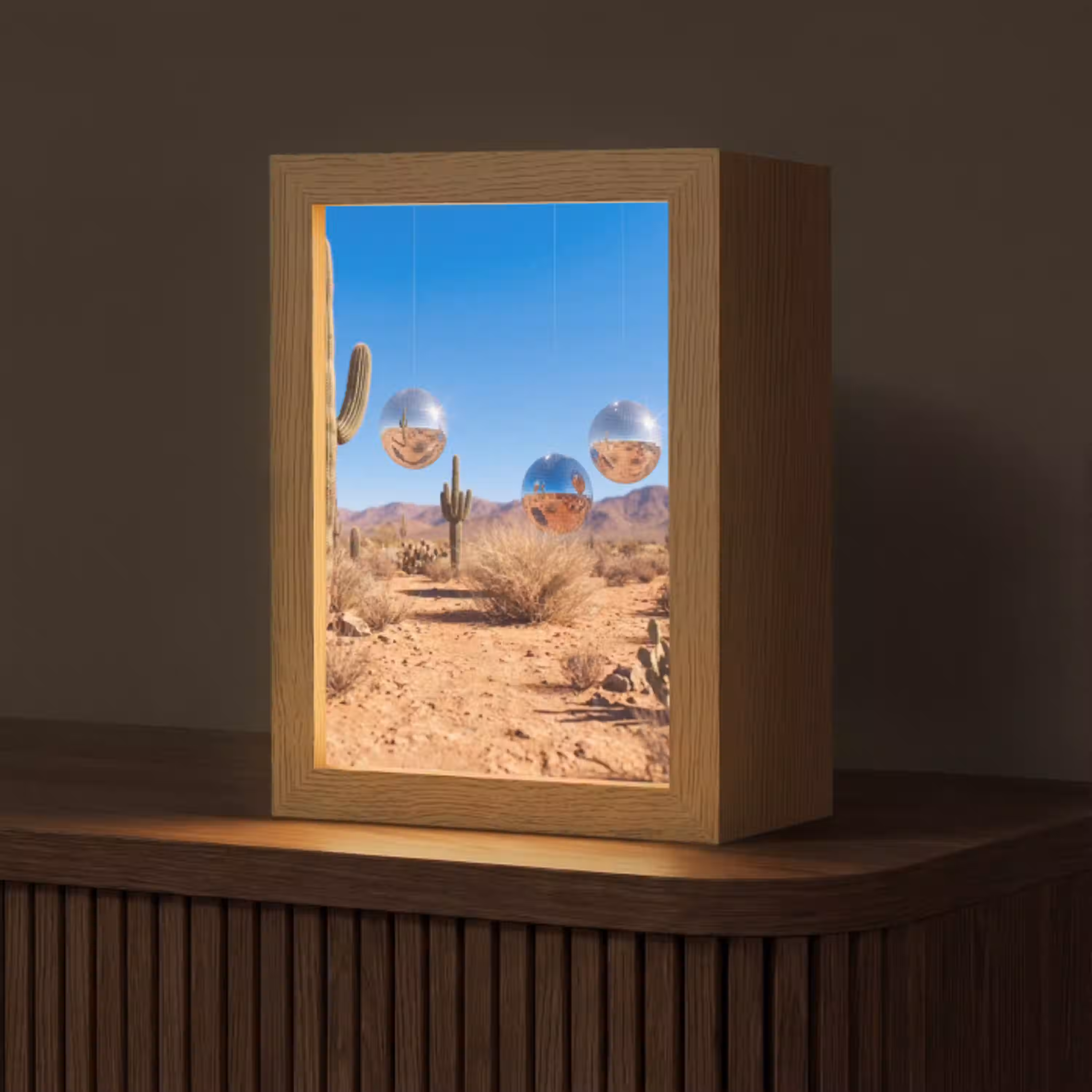 Woestijn - Spiegelbal - Kunst Light Box met kabel (Tafellamp) klein -z3d_website
