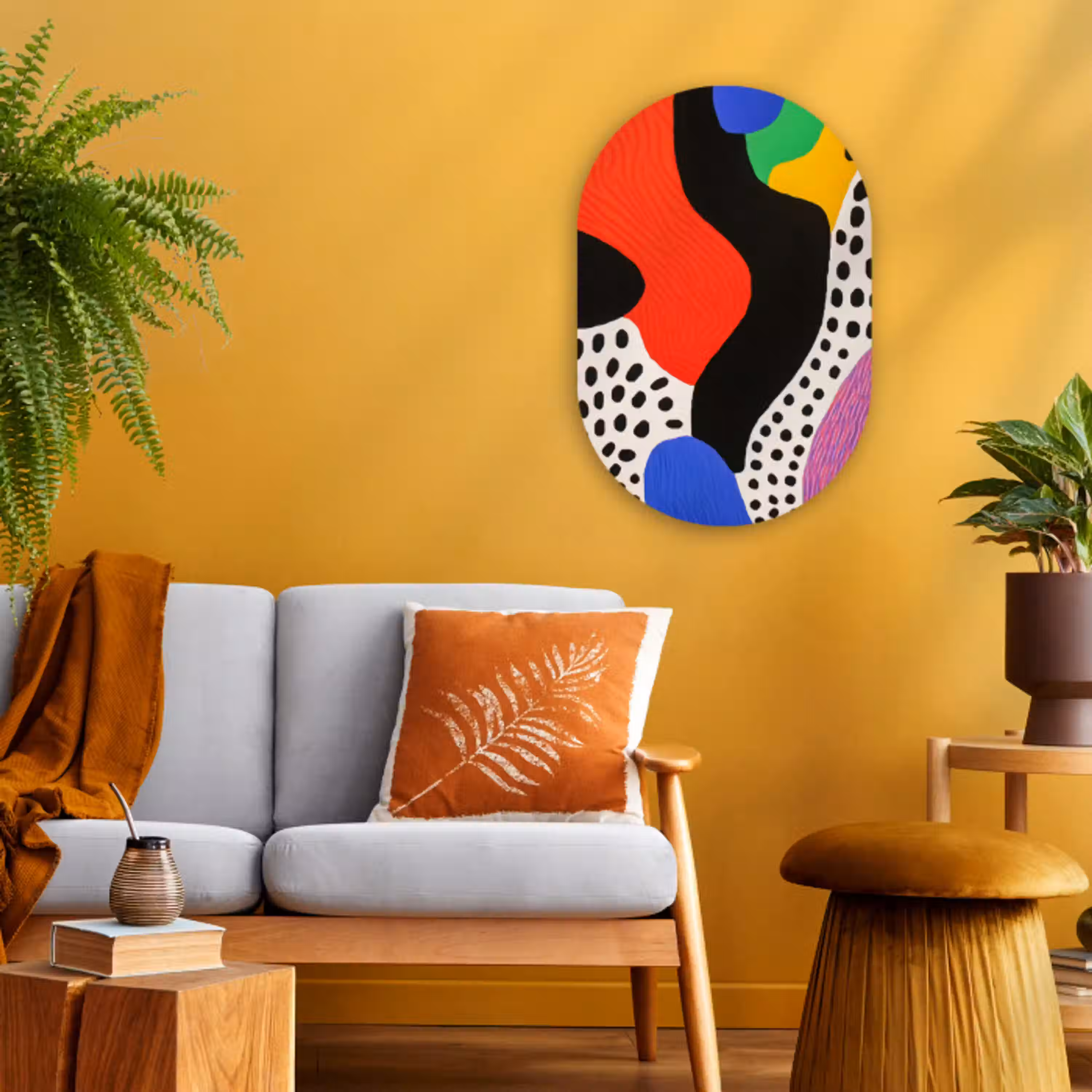 Abstract - Vormen - Kleuren - Stippen Wandcirkel Ovaal Forex klein -sfeer4