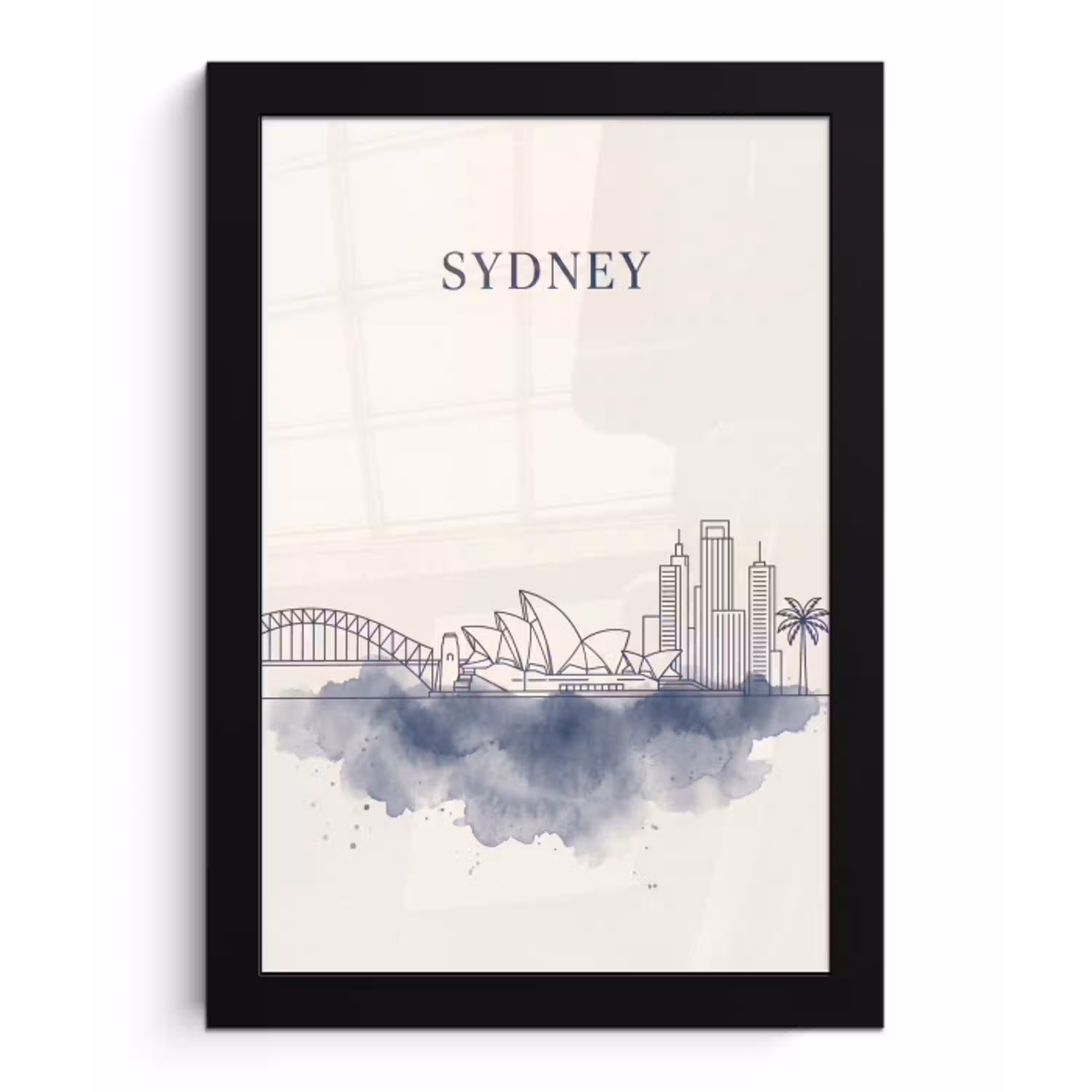 Stad - Skyline - Architectuur - Minimalistisch - Blauw fotolijst zwart zonder passe partout klein -3d