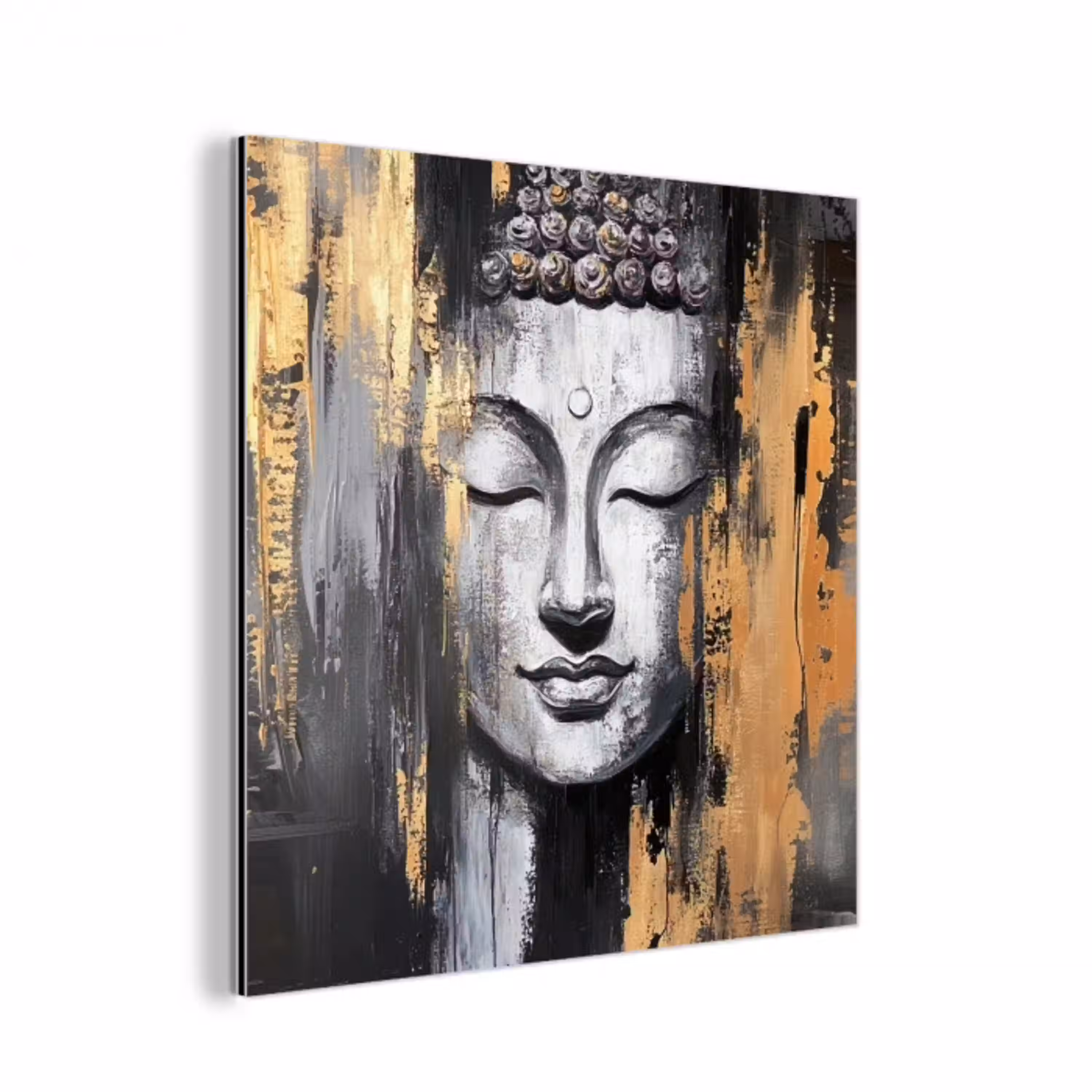Boedhha - Penseelstreken - Goud - Abstract aluminium wit klein -3d