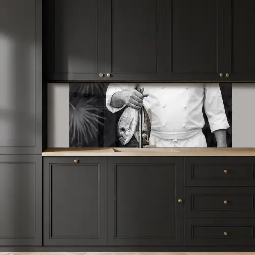 Vissen - Chef - Zwart - Wit keuken achterwand 2 middel -sfeer1