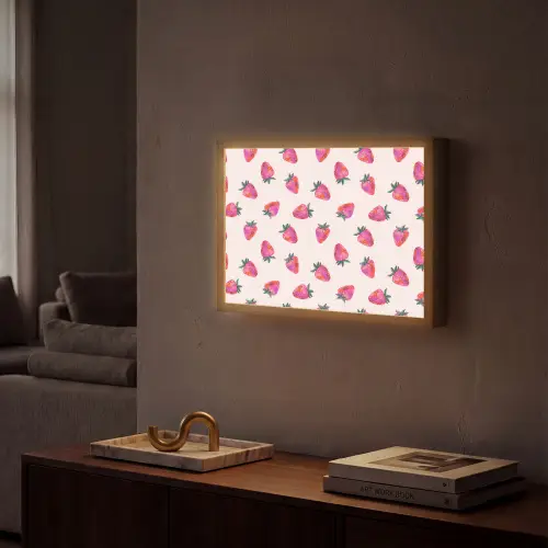 Aardbeien - Rood - Roze - Patroon Light Box met batterij (Wandlamp) middel 907 -sfeer1