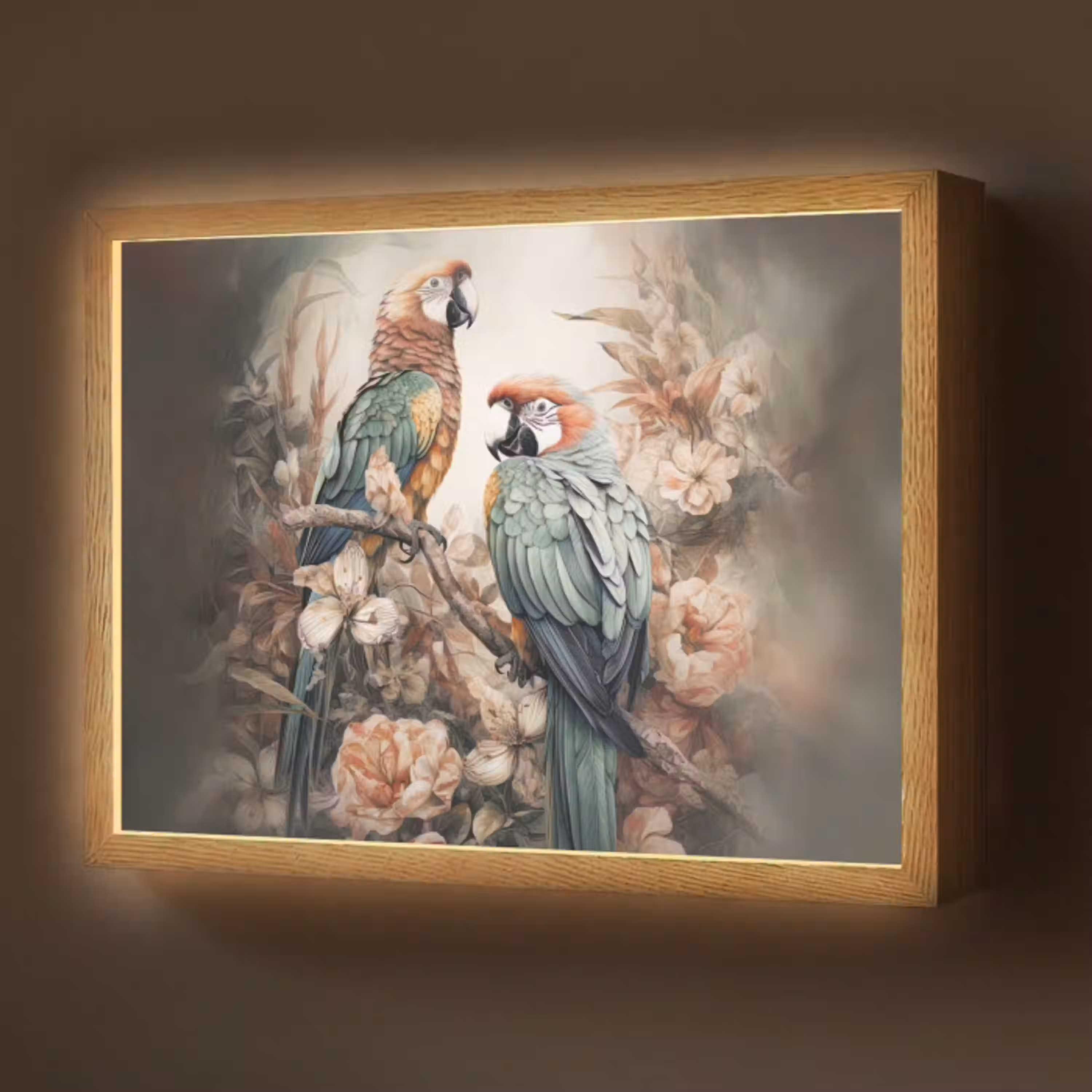 Papegaaien - Vogels - Natuur - Bloemen Light Box met batterij (Wandlamp) middel -z3d_website