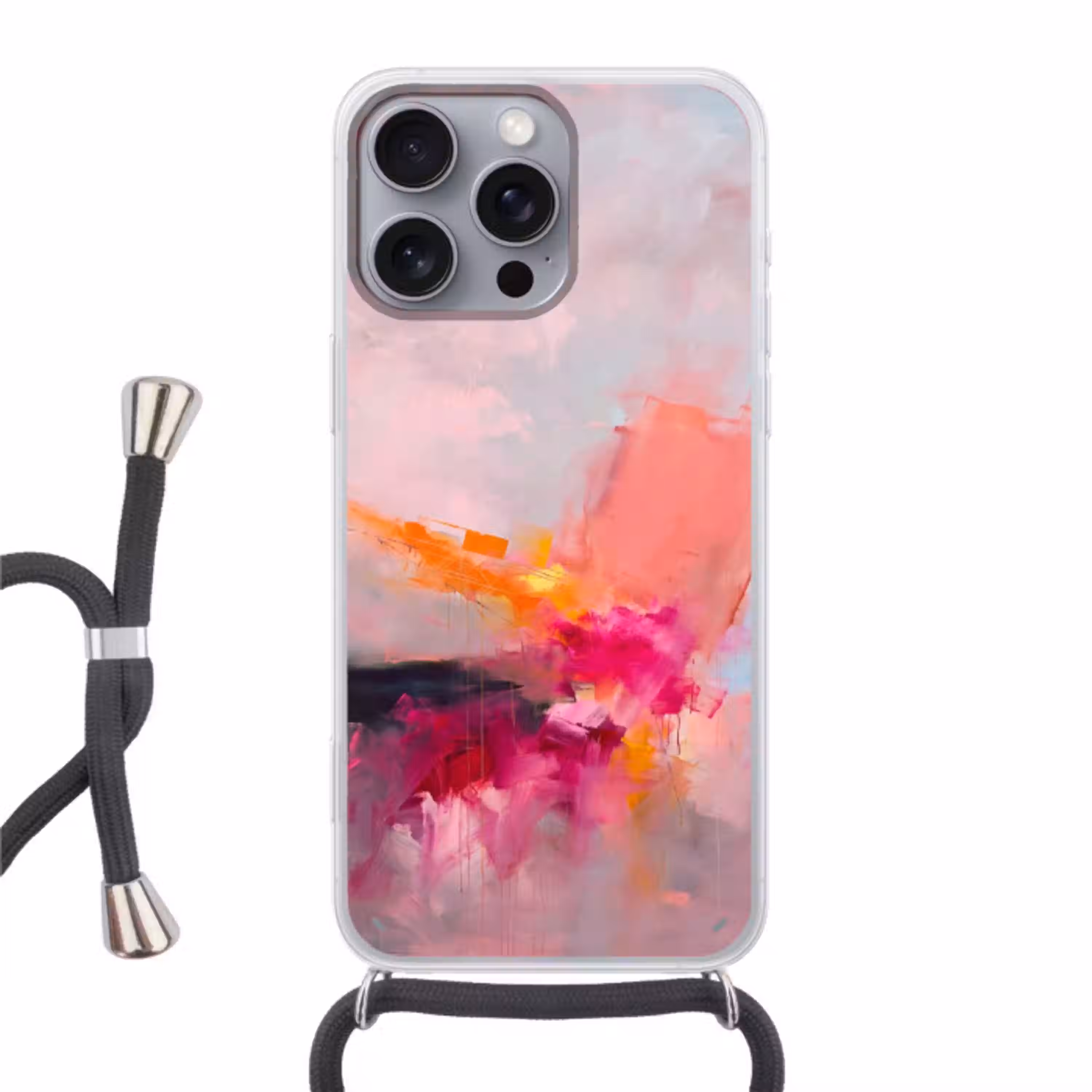 Abstract - Kleurrijk - Modern - Roze Hoesje iPhone 16 Pro Max met koord klein -3d