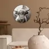 Schotse hooglander - Koe - Dieren - Zwart - Wit Wandcirkel kunststof plaat 5mm dik klein -sfeer1