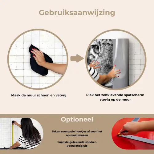 Luipaard - Zwart - Wit - Oog keuken achterwand spatscherm klein -gebruiksaanwijzing_NL