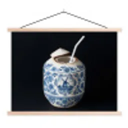 Kokosnoot - Eten - Delfts blauw - Drinken textielposter latten blank klein -3d